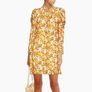 NWT SANDRO Grace ruched floral-jacquard mini dress